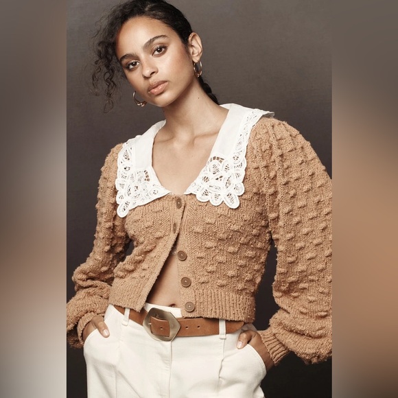 ANTHRO Balloon-Sleeve Collared Cardigan Sweater - Picture 5 of 9